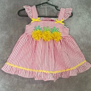 NWT Goodlad Girls 12 Months Pink White Striped‎ 3D Pineapple Ruffle Dress